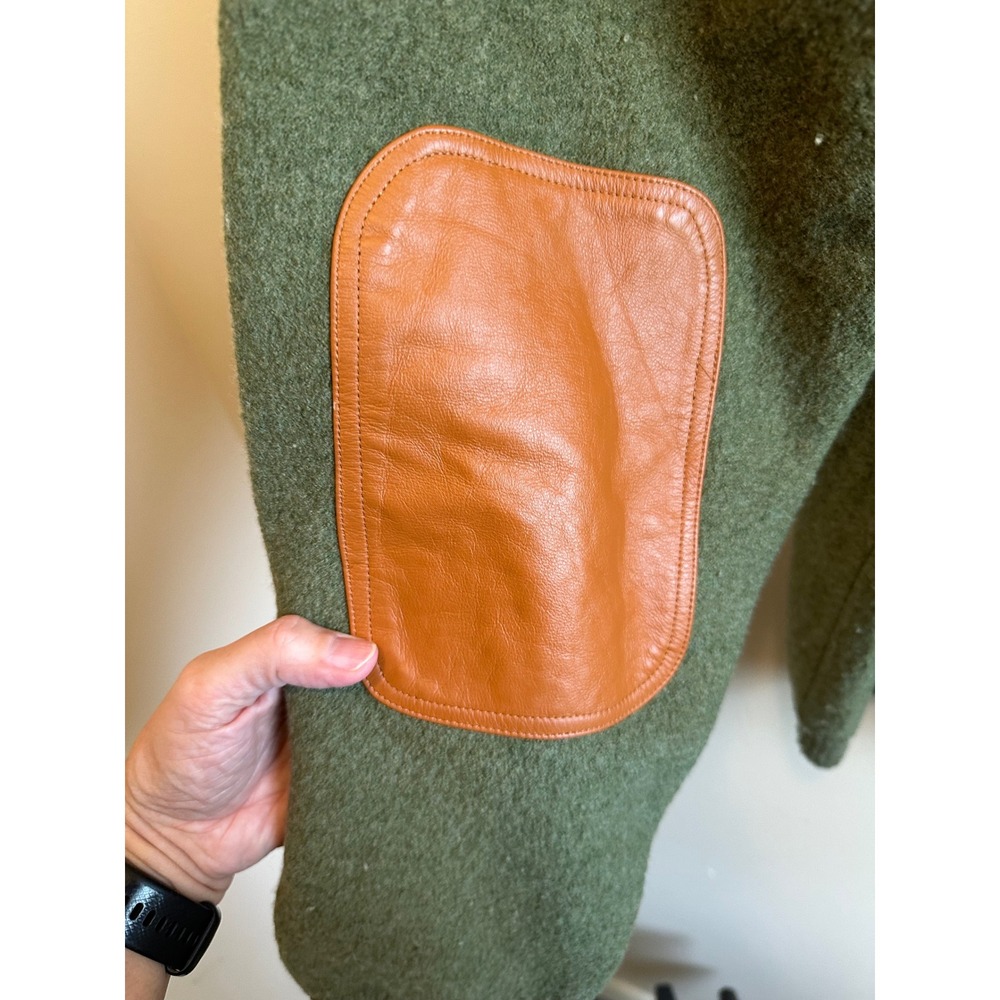 Orvis Mens XL Merino Wool Quarter Snap Pullover Sweater Leather Patch Green - Picture 6 of 8